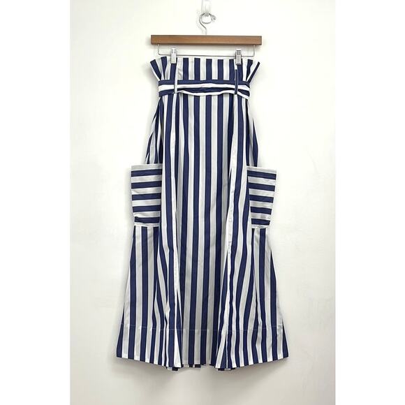 WHIT A-Line Tie Belt Pockets Midi Skirt Architectural Artsy Preppy Stripe Size 4 - Picture 5 of 15